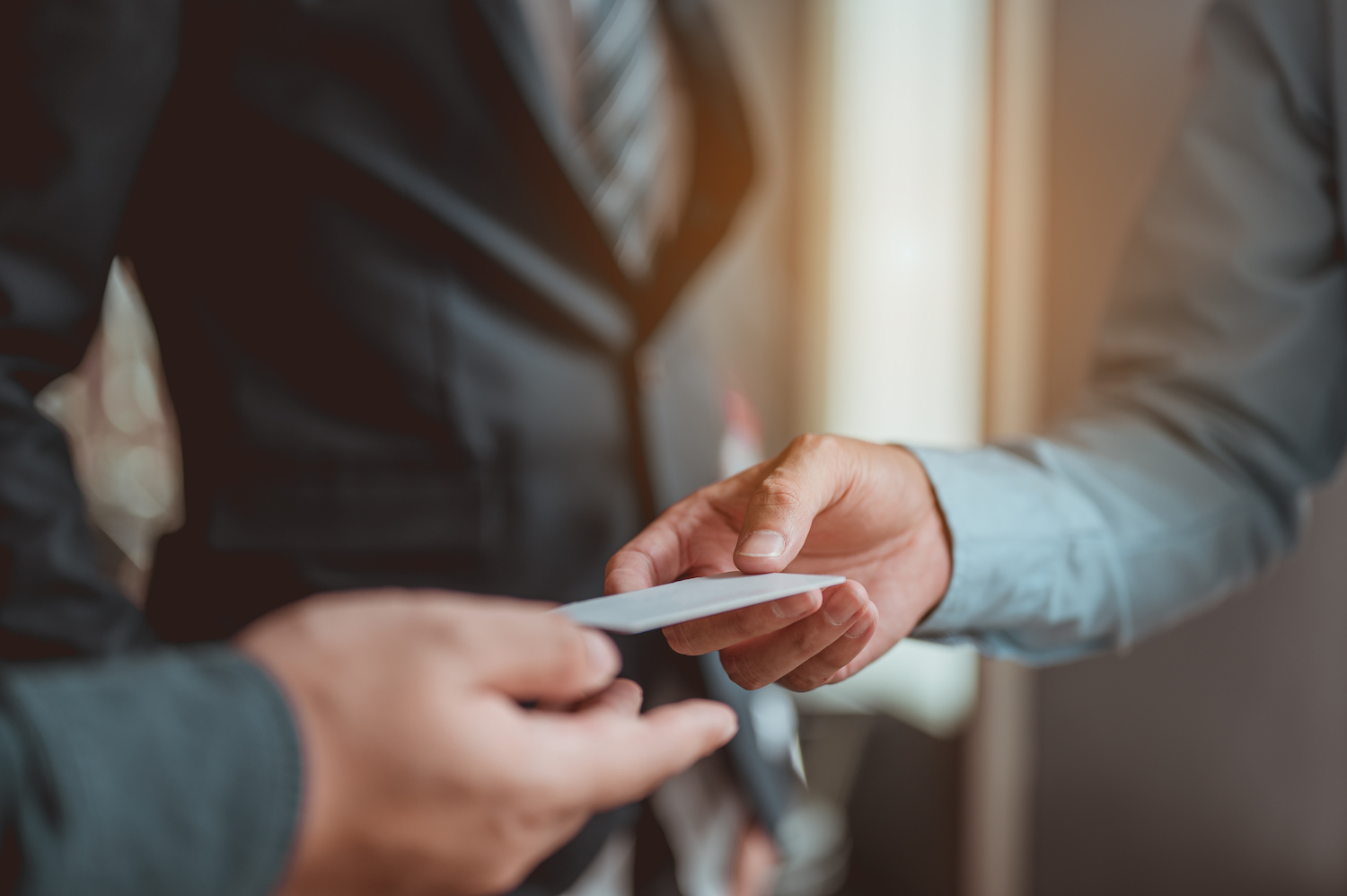 Business card exchange and exchange of communication and collaboration channels.Success Working Successful Concept